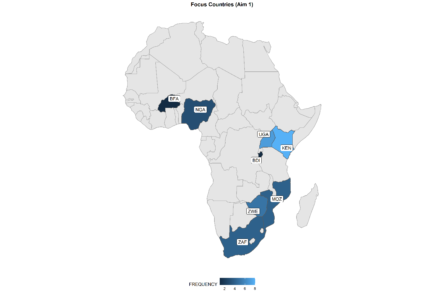 Focus countries of Aim 1 sources